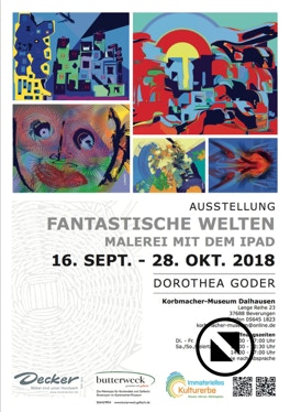 Ausstellungsplakat zur Ausstellung "Fantastische Welten" von Dorothea Goder im Korbmacher-Museum Dalhausen
